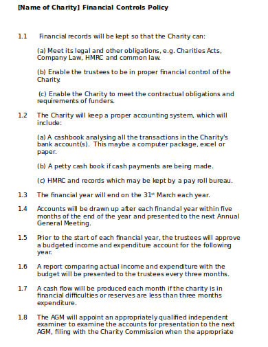 charity financial control policy template