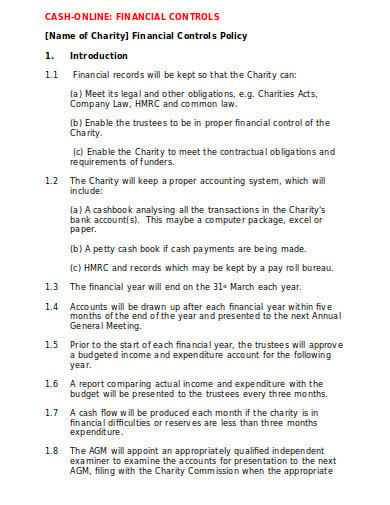 charity financial policies and procedures