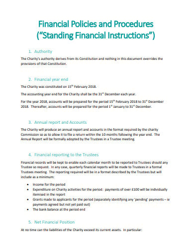 charity financial policies and procedures in pdf