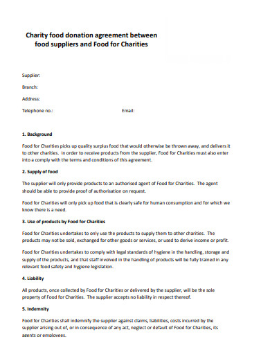 charity food agreement template