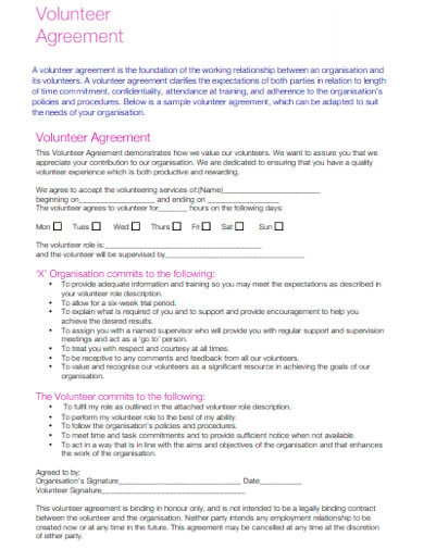 charity foundation volunteer agreement template