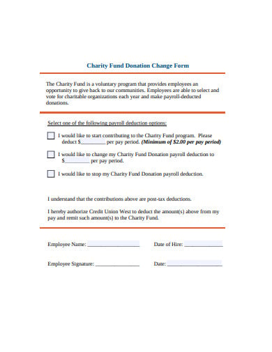 charity fund donation change form template