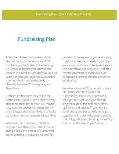 charity fundraising plan checklist