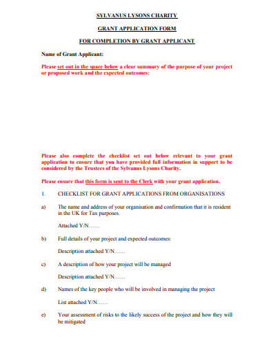 charity grant application form