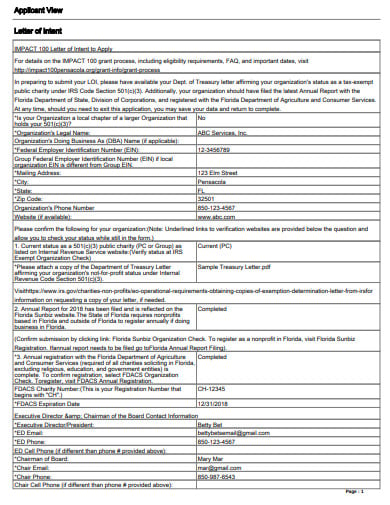 charity letter of intent and grant application template