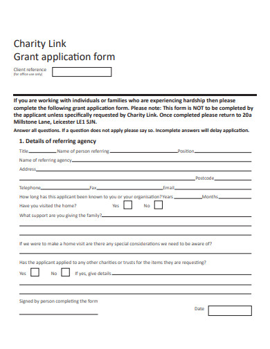 charity link application form