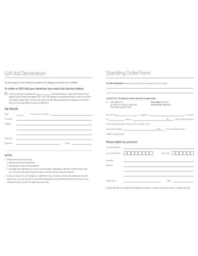 charity management standing order form