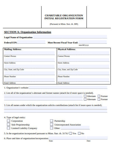 charity organization initial registration form template