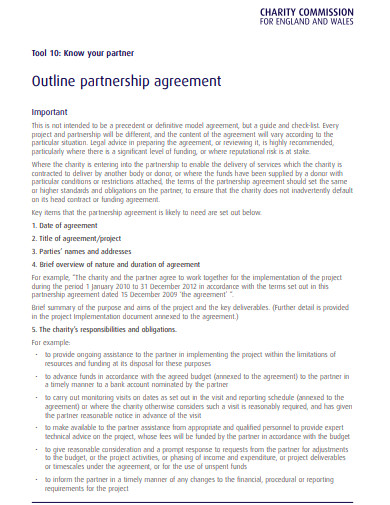 charity outline partnership agreement template