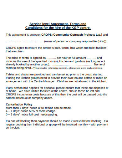charity service level agreement for hire