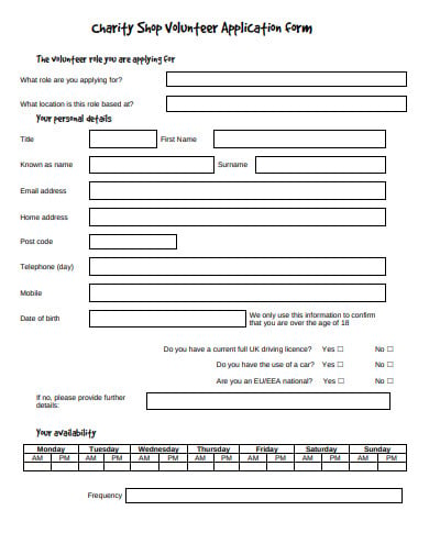 charity shop volunteer application form