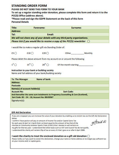 charity standing declaration order form