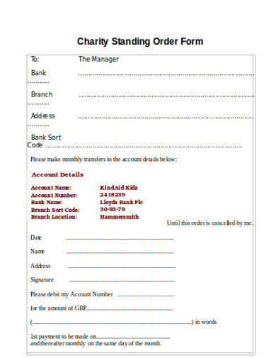 charity standing developing order form