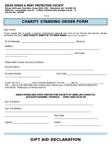 charity standing monthly order form