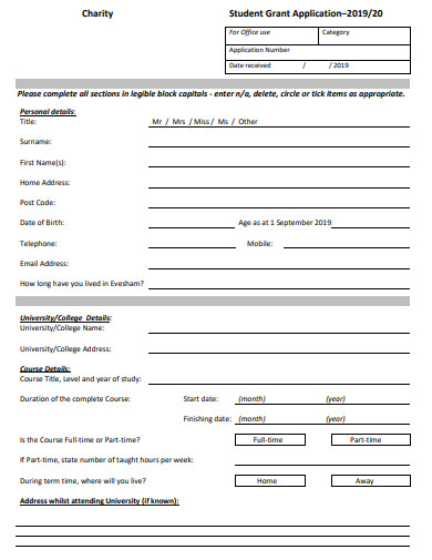 charity student grant application template