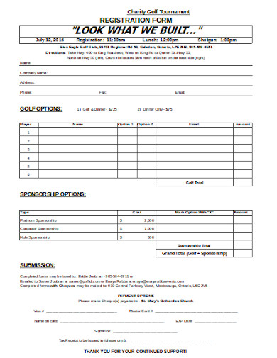 charity tournament registration form template