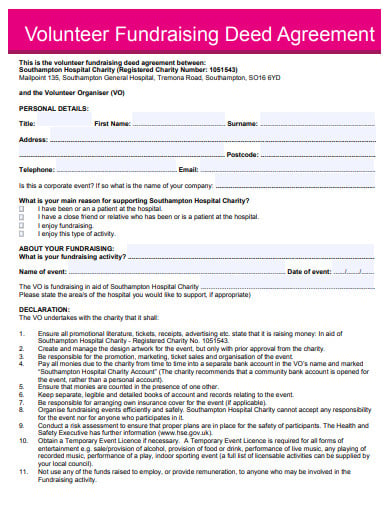 charity volunteer fundraising deed agreement template