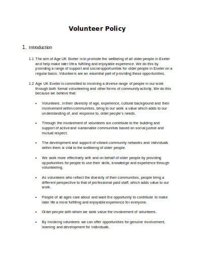 charity volunteer management policy template in doc