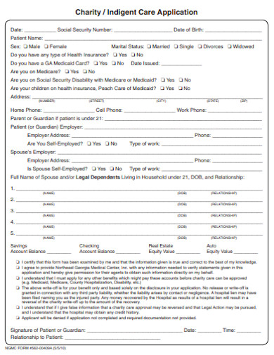 10+ Charity Care Application Form Templates in PDF