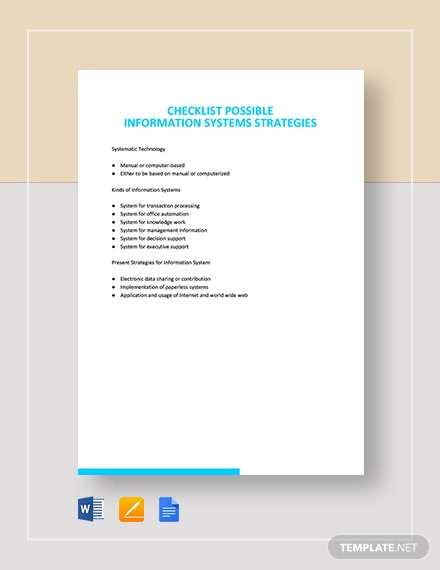 checklist possible information systems strategies template