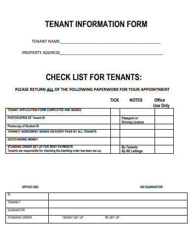 checklist for tenant information form