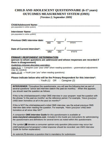 child-adolescent-questionnaire-template