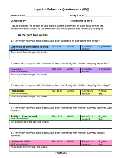 child behaviour impact questionnaire in pdf