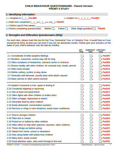 Questionnaires For Children