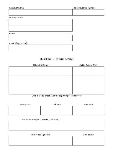 child care official receipt template