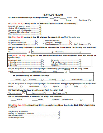 questionnaire for case study of a child