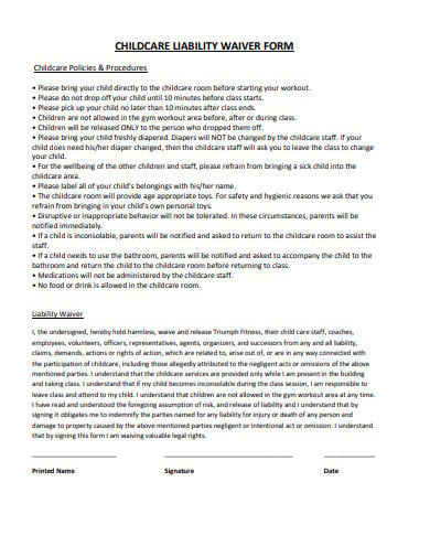 childcare liability wavier form template