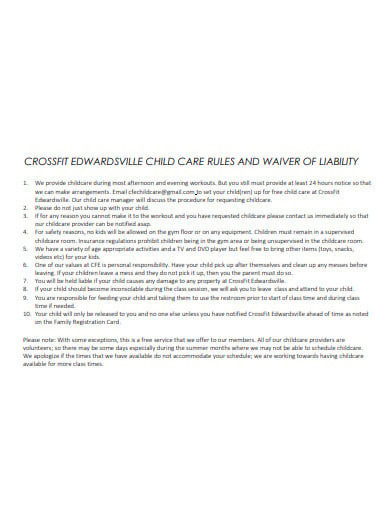 childcare liability wavier format