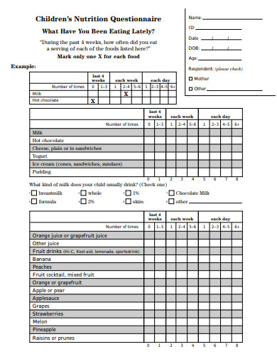 21+ Nutrition Questionnaire Templates in PDF | DOC