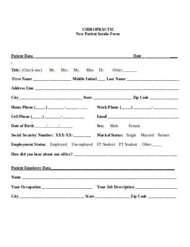 chiropractic new patient intake form template