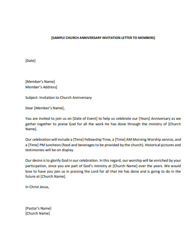 Letter of invitation to minister sample