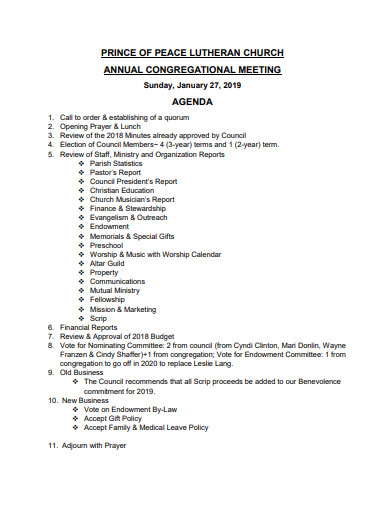 10+ Church Meeting Agenda Templates in PDF | DOC