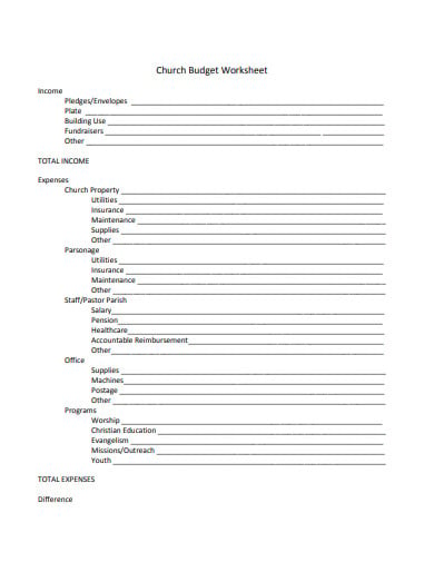 church budget worksheet template