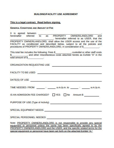 church building facility use agreement template