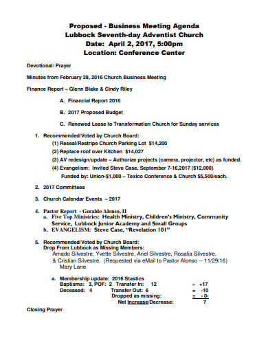 church business meeting agenda in pdf