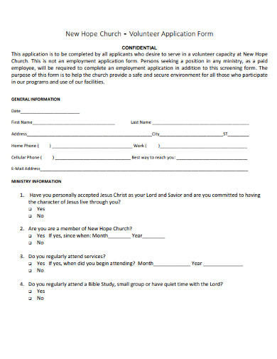 10 Church Volunteer Application Form Templates In PDF DOC