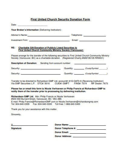 church donation form template