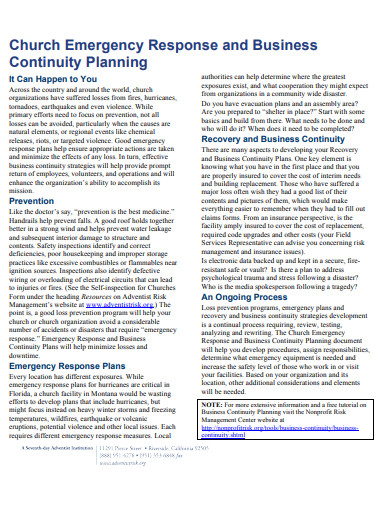 church emergency business plan template