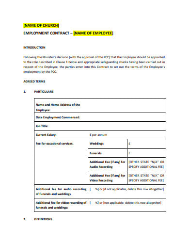 church employment contract template