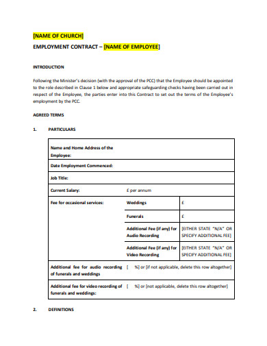 5+ Church Employment Contract Templates in PDF | DOC