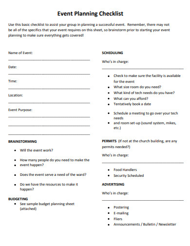 church event planning checklist sample template