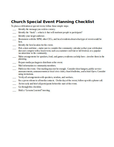church event planning checklist template