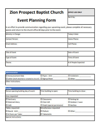 church event planning form template
