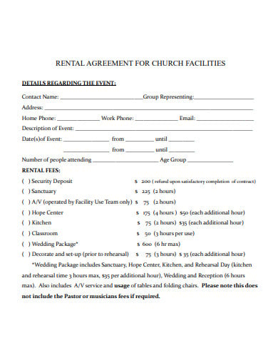church facility rental agreement template
