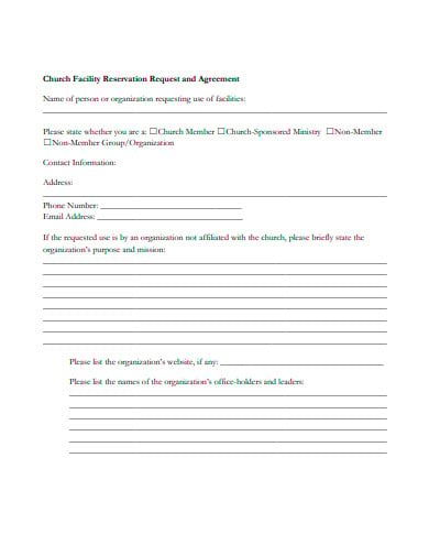 church facility reservation request use agreement template