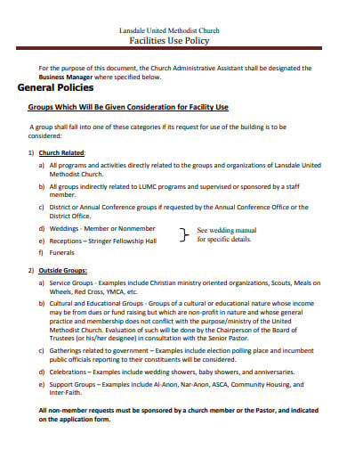church facility use agreement policy template